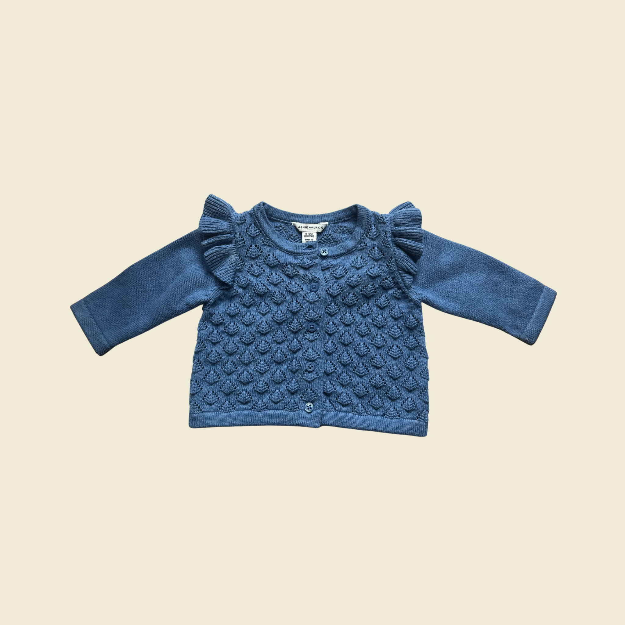 Janie & Jack Ruffle Pointelle Cardigan | 0-3 Months