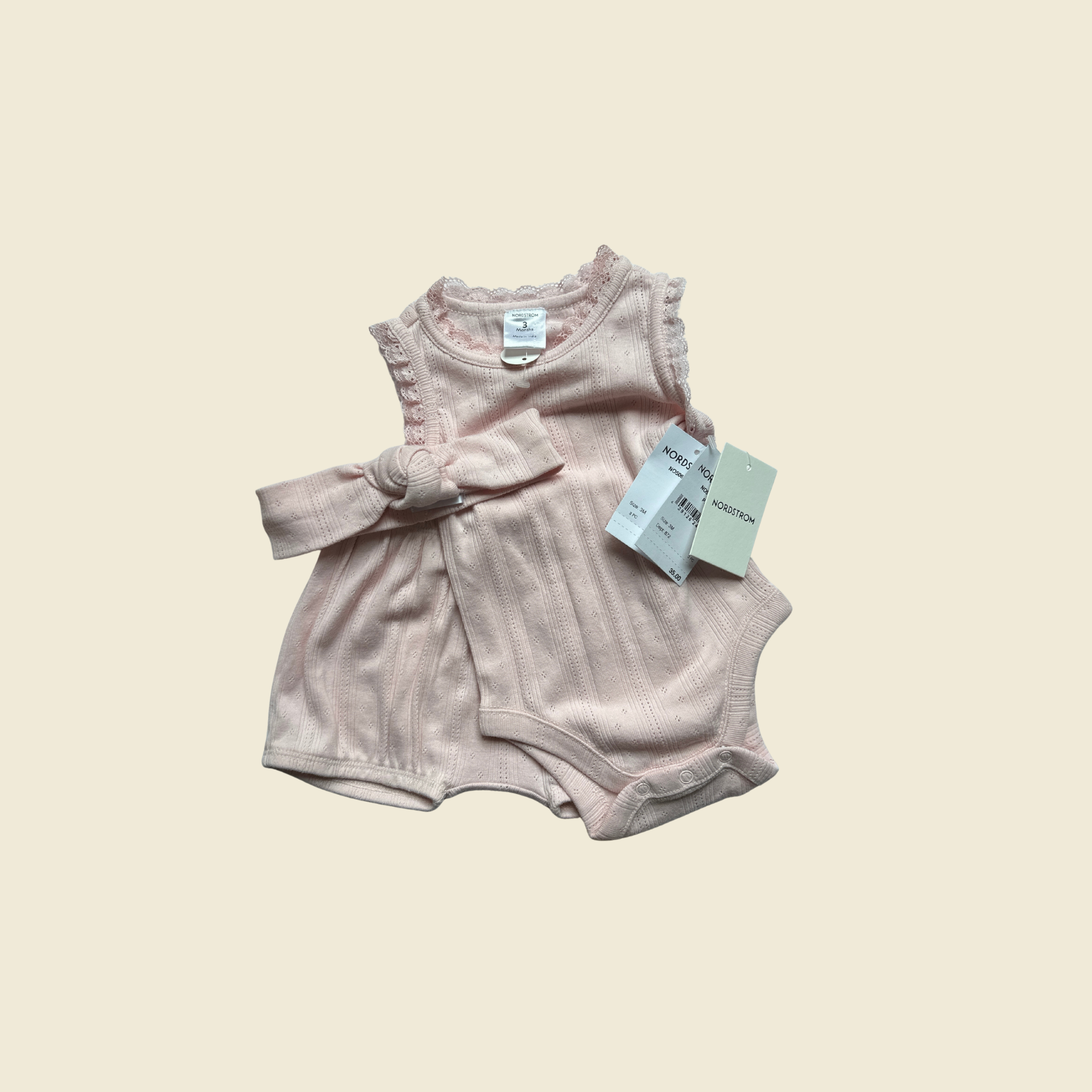 Nordstrom Pointelle Bodysuit, Shorts & Headband Set |3 Months